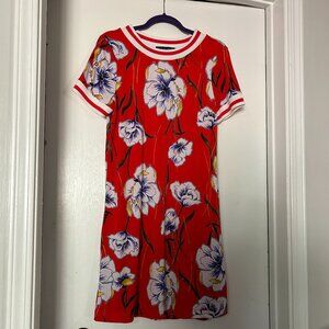 Madison Leigh Tunic/Midi dress womens M Floral Red & white Spring Vibrant jersey
